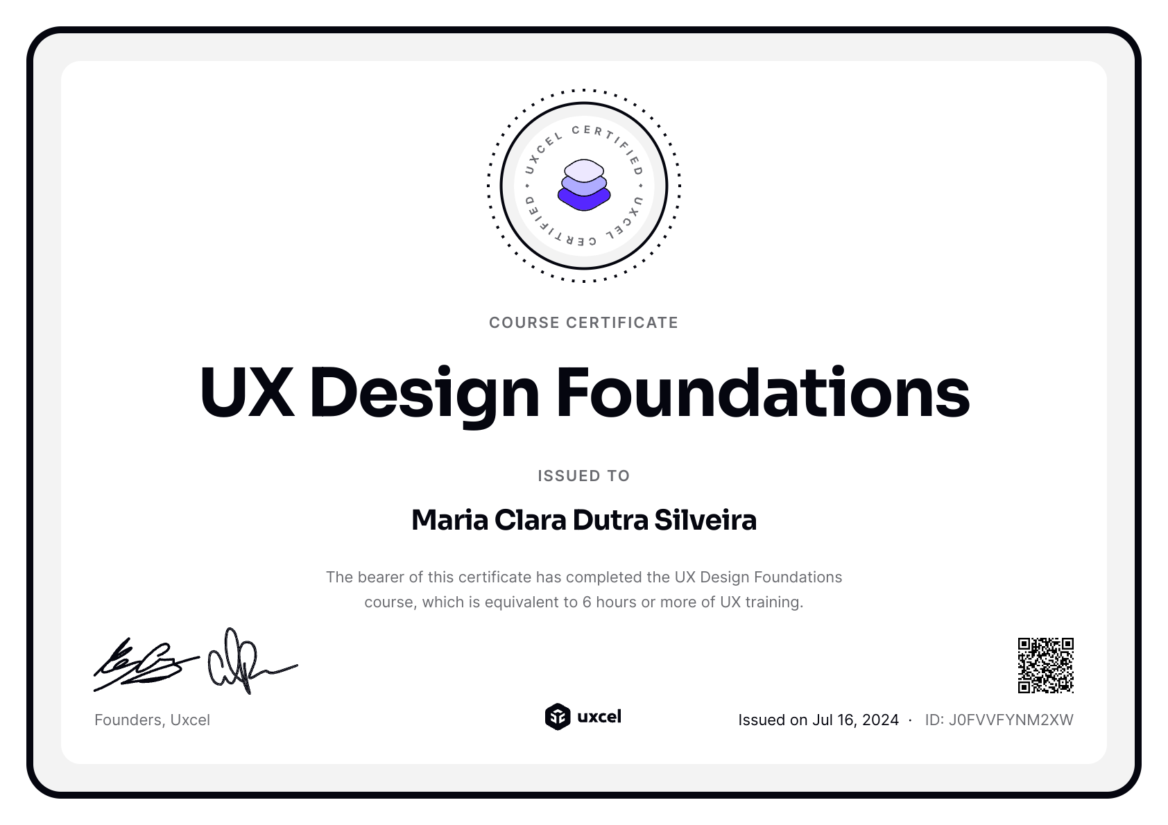 Maria Clara Dutra Silveira's certificate